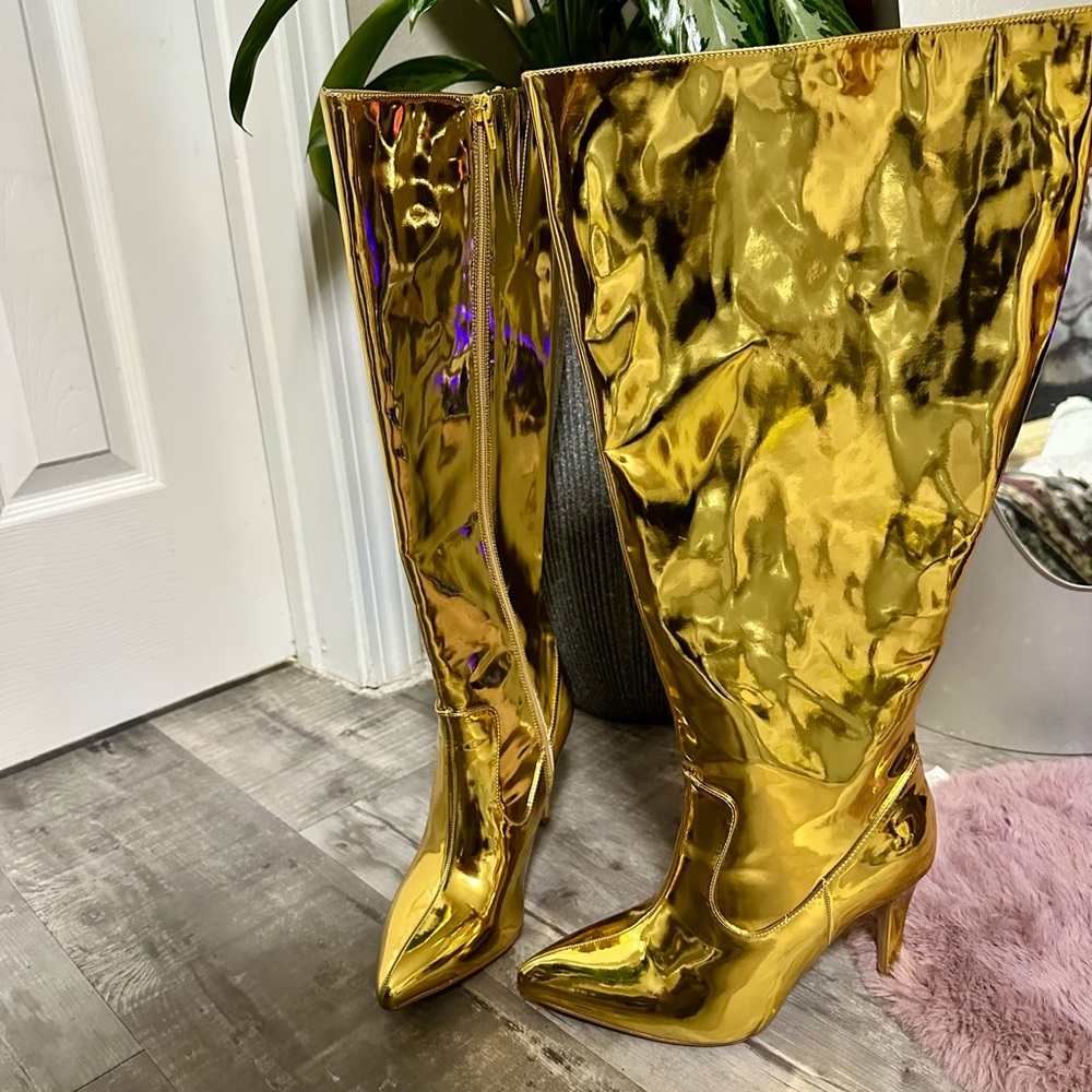 Fashion to Figure Metallic Gold Over the Knee Boots